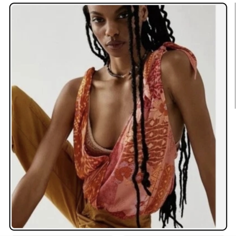 Free People Bohemian Pink and Orange Sleeveless Top